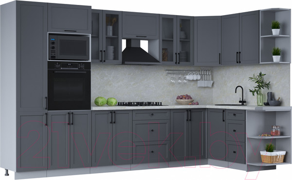 Изображение товара Кухонный гарнитур Интерлиния Тренд 1.68x3.4 ВТ правая (пепел/пепел/опал светлый)