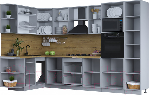 Изображение товара Кухонный гарнитур Интерлиния Тренд 1.68x3.2 ВТ левая (луна/белый/серый каспий)