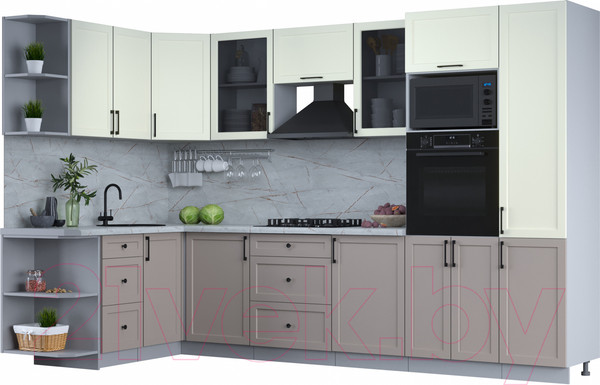 Изображение товара Кухонный гарнитур Интерлиния Тренд 1.68x3.2 ВТ левая (луна/белый/серый каспий)