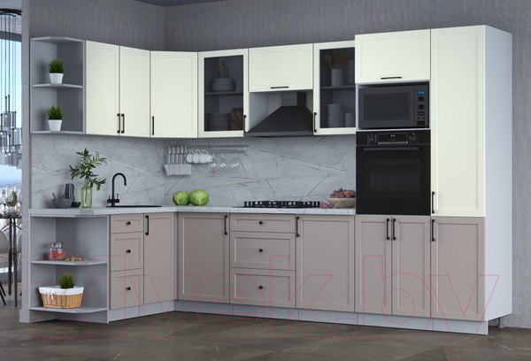 Изображение товара Кухонный гарнитур Интерлиния Тренд 1.68x3.2 ВТ левая (луна/белый/серый каспий)