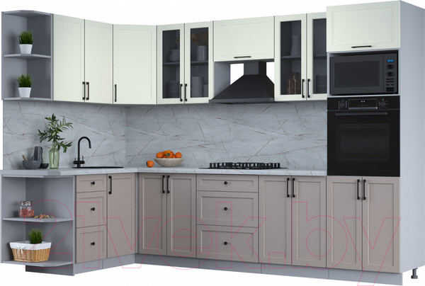 Изображение товара Кухонный гарнитур Интерлиния Тренд 1.68x3.0 ВТ левая (луна/белый/серый каспий)