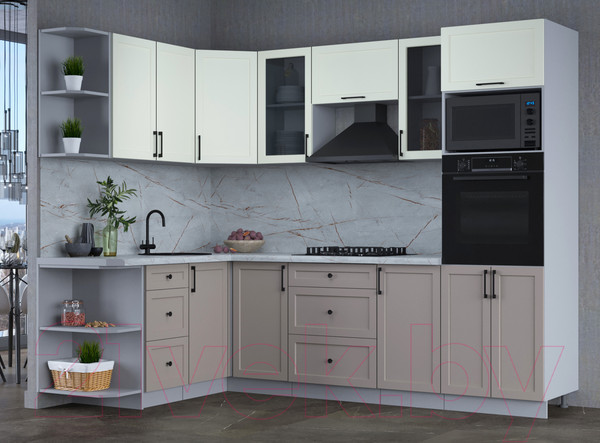 Изображение товара Кухонный гарнитур Интерлиния Тренд 1.68x2.6 ВТ левая (луна/белый/серый каспий)