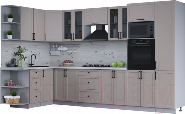 Изображение товара Кухонный гарнитур Интерлиния Тренд 1.68x3.4 ВТ левая (луна/луна/бискайская сосна)