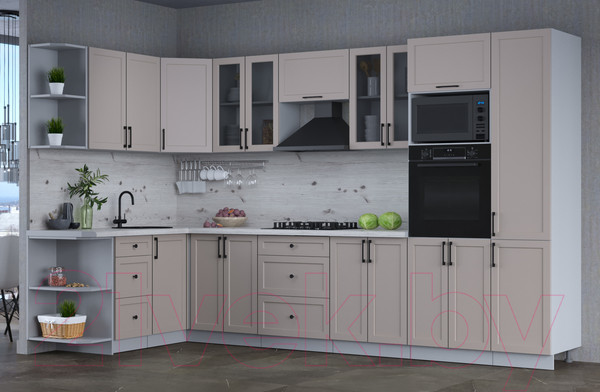 Изображение товара Кухонный гарнитур Интерлиния Тренд 1.68x3.4 ВТ левая (луна/луна/бискайская сосна)