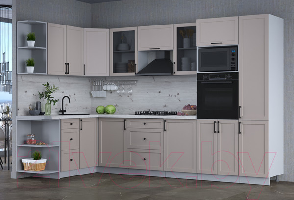 Изображение товара Кухонный гарнитур Интерлиния Тренд 1.68x3.2 ВТ левая (луна/луна/бискайская сосна)