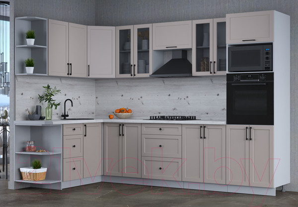 Изображение товара Кухонный гарнитур Интерлиния Тренд 1.68x3.0 ВТ левая (луна/луна/бискайская сосна)