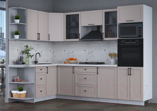 Изображение товара Кухонный гарнитур Интерлиния Тренд 1.68x2.8 ВТ левая (луна/луна/бискайская сосна)