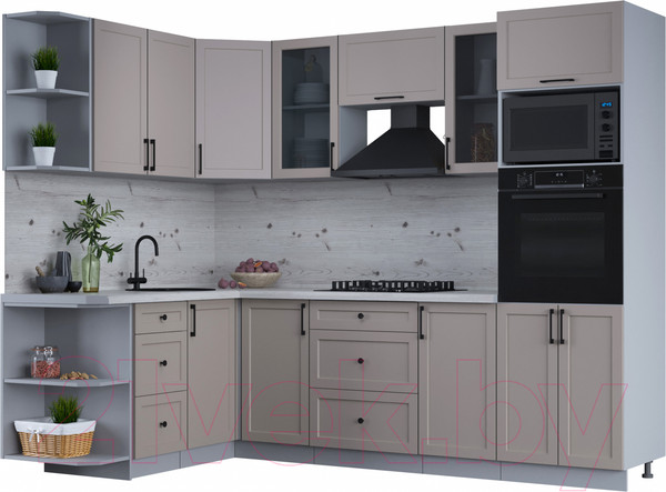 Изображение товара Кухонный гарнитур Интерлиния Тренд 1.68x2.6 ВТ левая (луна/луна/бискайская сосна)