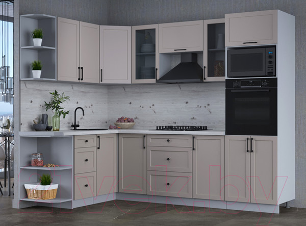 Изображение товара Кухонный гарнитур Интерлиния Тренд 1.68x2.6 ВТ левая (луна/луна/бискайская сосна)