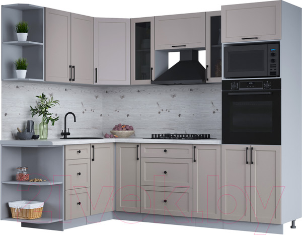 Изображение товара Кухонный гарнитур Интерлиния Тренд 1.68x2.4 ВТ левая (луна/луна/бискайская сосна)