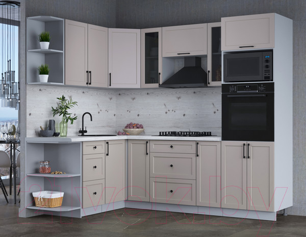 Изображение товара Кухонный гарнитур Интерлиния Тренд 1.68x2.4 ВТ левая (луна/луна/бискайская сосна)