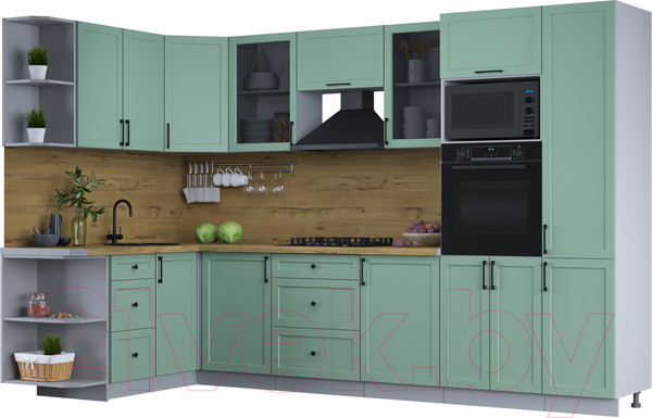 Изображение товара Кухонный гарнитур Интерлиния Тренд 1.68x3.2 ВТ левая (мята/мята/дуб бунратти)