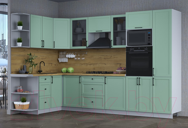 Изображение товара Кухонный гарнитур Интерлиния Тренд 1.68x3.2 ВТ левая (мята/мята/дуб бунратти)