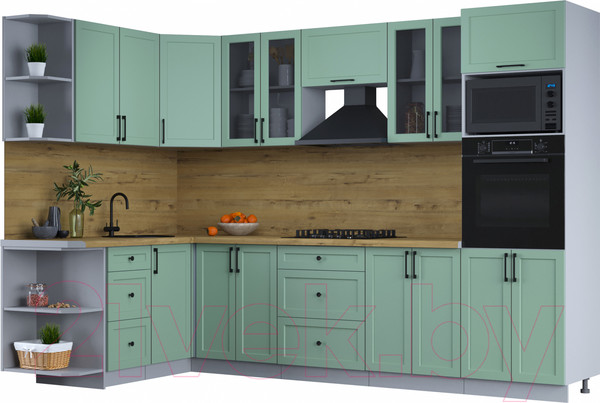 Изображение товара Кухонный гарнитур Интерлиния Тренд 1.68x3.0 ВТ левая (мята/мята/дуб бунратти)