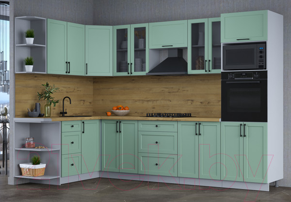 Изображение товара Кухонный гарнитур Интерлиния Тренд 1.68x3.0 ВТ левая (мята/мята/дуб бунратти)