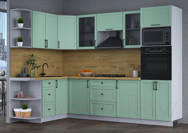 Изображение товара Кухонный гарнитур Интерлиния Тренд 1.68x2.8 ВТ левая (мята/мята/дуб бунратти)