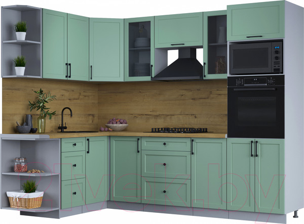 Изображение товара Кухонный гарнитур Интерлиния Тренд 1.68x2.6 ВТ левая (мята/мята/дуб бунратти)