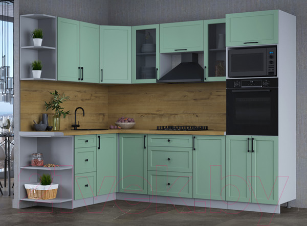 Изображение товара Кухонный гарнитур Интерлиния Тренд 1.68x2.6 ВТ левая (мята/мята/дуб бунратти)