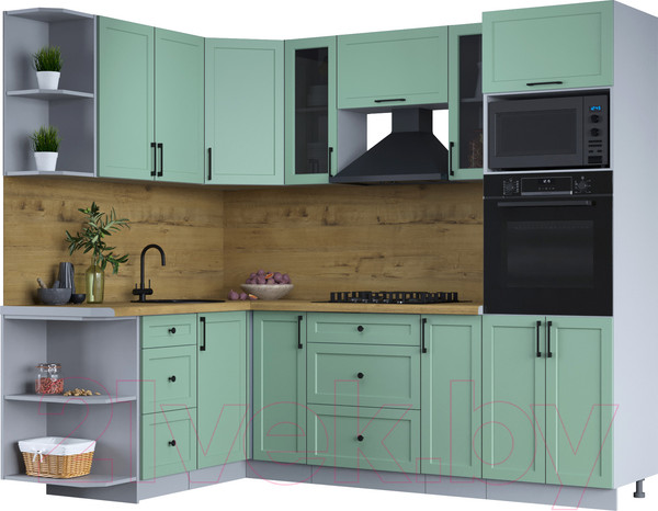 Изображение товара Кухонный гарнитур Интерлиния Тренд 1.68x2.4 ВТ левая (мята/мята/дуб бунратти)