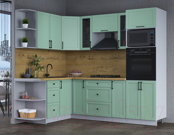 Изображение товара Кухонный гарнитур Интерлиния Тренд 1.68x2.4 ВТ левая (мята/мята/дуб бунратти)