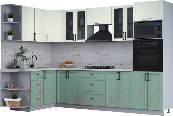 Изображение товара Кухонный гарнитур Интерлиния Тренд 1.68x3.0 ВТ левая (мята/белый/бискайская сосна)