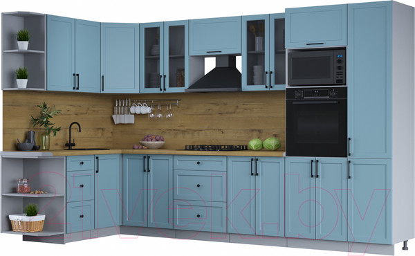 Изображение товара Кухонный гарнитур Интерлиния Тренд 1.68x3.4 ВТ левая (океан/океан/дуб бунратти)