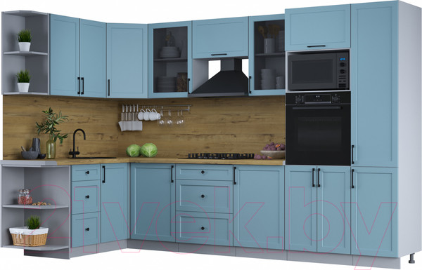 Изображение товара Кухонный гарнитур Интерлиния Тренд 1.68x3.2 ВТ левая (океан/океан/дуб бунратти)