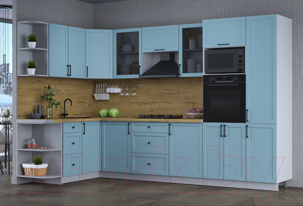 Изображение товара Кухонный гарнитур Интерлиния Тренд 1.68x3.2 ВТ левая (океан/океан/дуб бунратти)