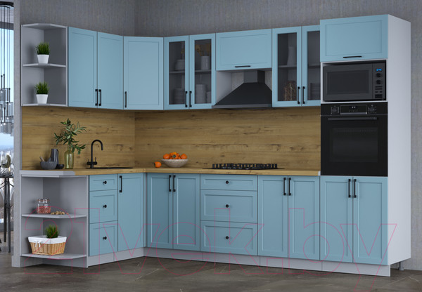 Изображение товара Кухонный гарнитур Интерлиния Тренд 1.68x3.0 ВТ левая (океан/океан/дуб бунратти)