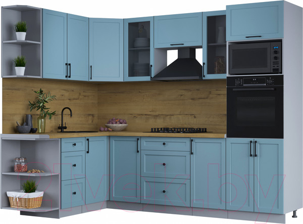 Изображение товара Кухонный гарнитур Интерлиния Тренд 1.68x2.6 ВТ левая (океан/океан/дуб бунратти)
