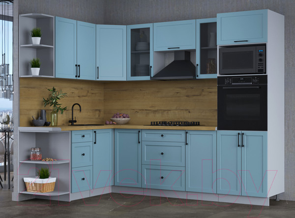 Изображение товара Кухонный гарнитур Интерлиния Тренд 1.68x2.6 ВТ левая (океан/океан/дуб бунратти)