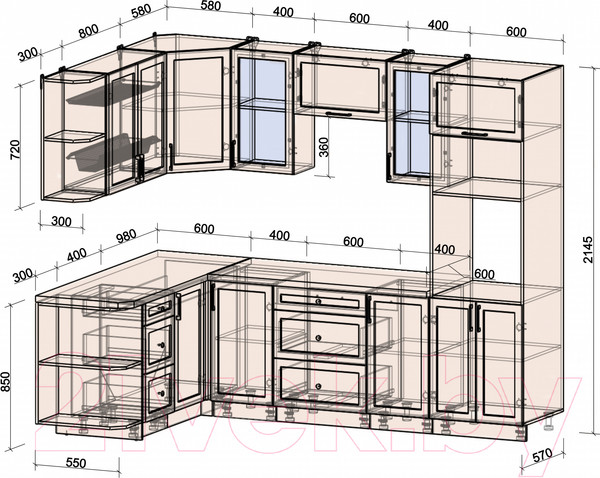 Изображение товара Кухонный гарнитур Интерлиния Тренд 1.68x2.6 ВТ левая (пепел/пепел/опал светлый)