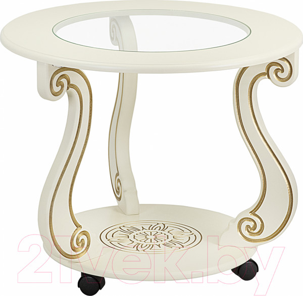 Изображение товара Журнальный столик Мебелик Грация С на колесах (слоновая кость/золото)