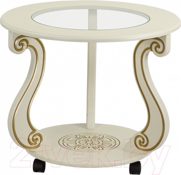 Изображение товара Журнальный столик Мебелик Грация С на колесах (слоновая кость/золото)