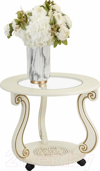 Изображение товара Журнальный столик Мебелик Грация С на колесах (слоновая кость/золото)