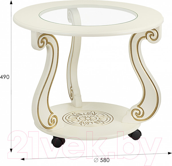 Изображение товара Журнальный столик Мебелик Грация С на колесах (слоновая кость/золото)