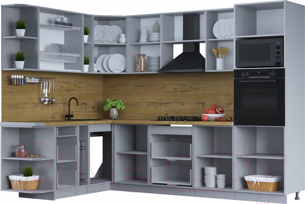 Изображение товара Кухонный гарнитур Интерлиния Тренд 1.88x2.8 ВТ левая (мята/белый/бискайская сосна)