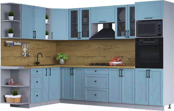Изображение товара Кухонный гарнитур Интерлиния Тренд 1.88x3.0 ВТ левая (океан/океан/дуб бунратти)