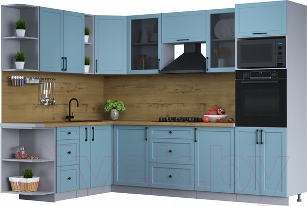 Изображение товара Кухонный гарнитур Интерлиния Тренд 1.88x2.8 ВТ левая (океан/океан/дуб бунратти)