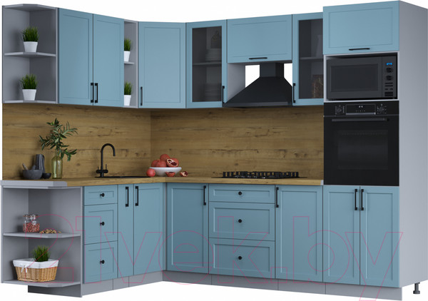 Изображение товара Кухонный гарнитур Интерлиния Тренд 1.88x2.6 ВТ левая (океан/океан/дуб бунратти)