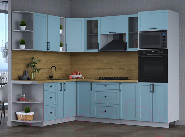 Изображение товара Кухонный гарнитур Интерлиния Тренд 1.88x2.6 ВТ левая (океан/океан/дуб бунратти)