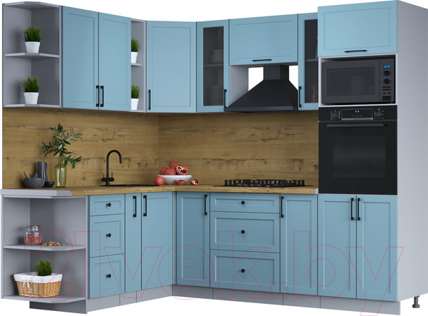 Изображение товара Кухонный гарнитур Интерлиния Тренд 1.88x2.4 ВТ левая (океан/океан/дуб бунратти)