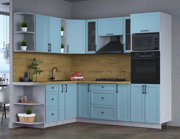 Изображение товара Кухонный гарнитур Интерлиния Тренд 1.88x2.4 ВТ левая (океан/океан/дуб бунратти)