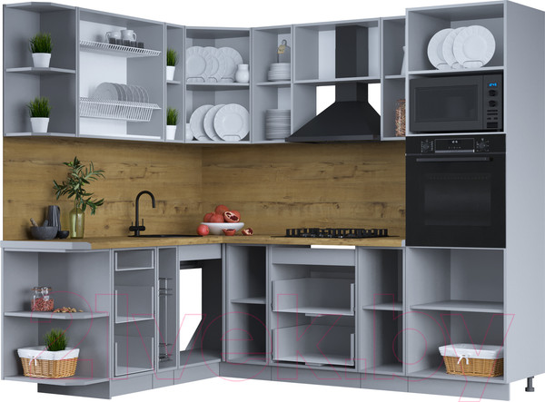 Изображение товара Кухонный гарнитур Интерлиния Тренд 1.88x2.4 ВТ левая (океан/океан/дуб бунратти)