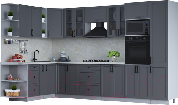 Изображение товара Кухонный гарнитур Интерлиния Тренд 1.88x3.4 ВТ левая (пепел/пепел/опал светлый)