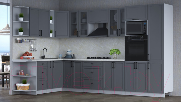 Изображение товара Кухонный гарнитур Интерлиния Тренд 1.88x3.4 ВТ левая (пепел/пепел/опал светлый)