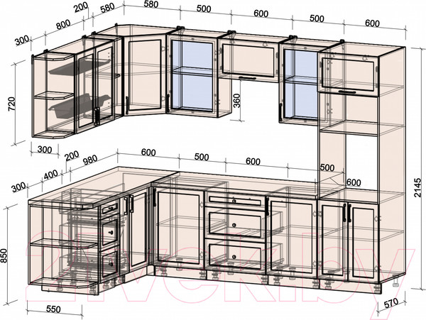 Изображение товара Кухонный гарнитур Интерлиния Тренд 1.88x2.8 ВТ левая (пепел/пепел/опал светлый)
