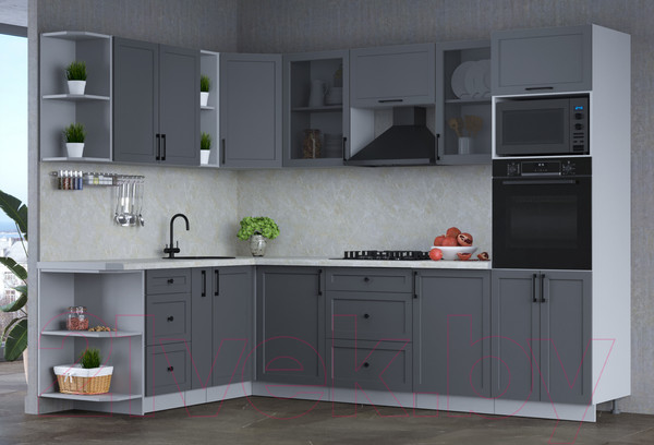 Изображение товара Кухонный гарнитур Интерлиния Тренд 1.88x2.8 ВТ левая (пепел/пепел/опал светлый)