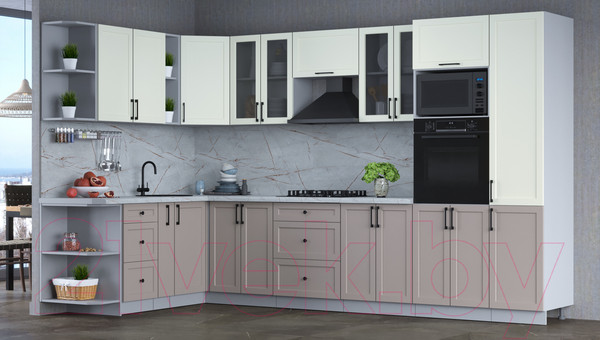 Изображение товара Кухонный гарнитур Интерлиния Тренд 1.88x3.4 ВТ левая (луна/белый/серый каспий)