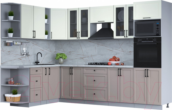 Изображение товара Кухонный гарнитур Интерлиния Тренд 1.88x3.0 ВТ левая (луна/белый/серый каспий)